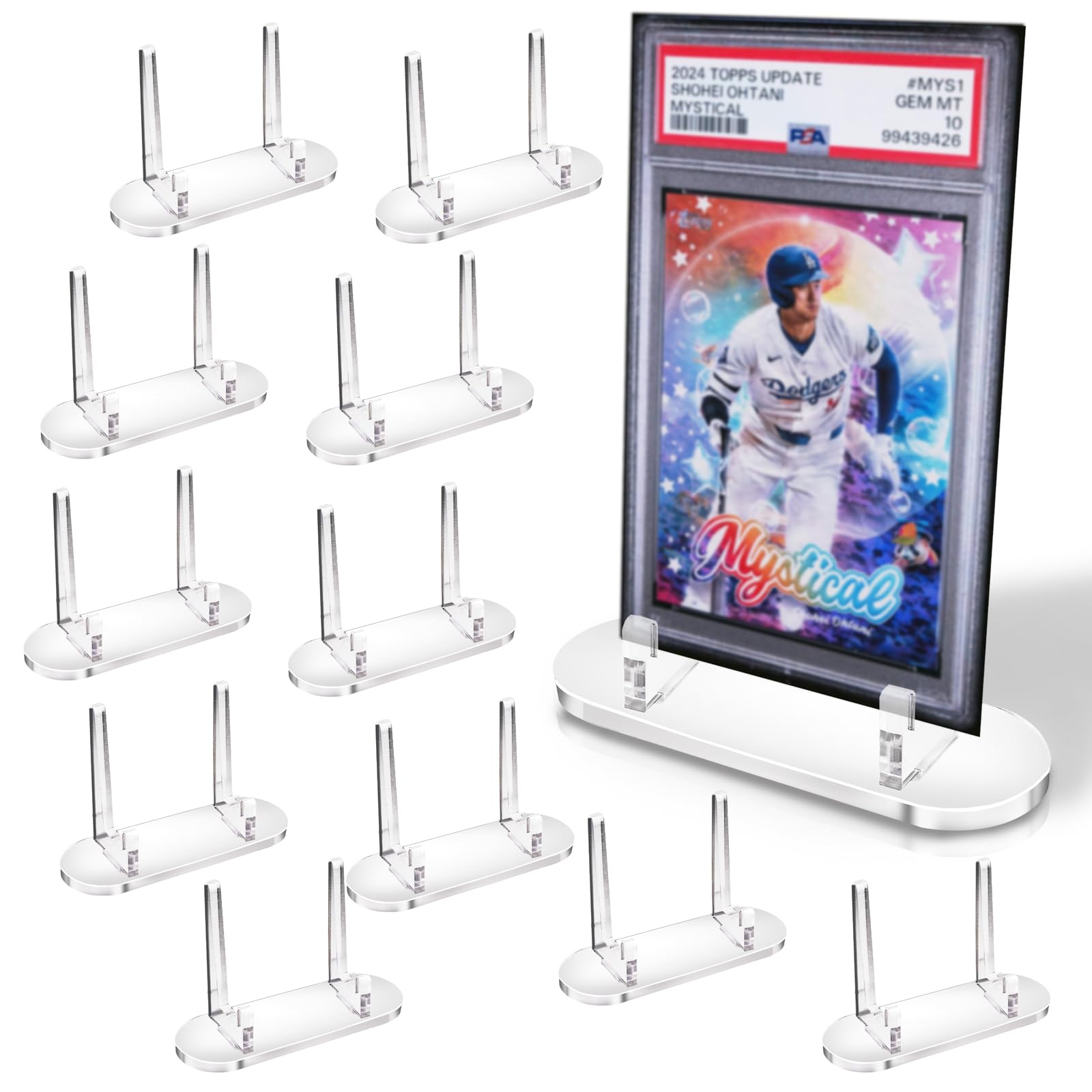 Photo 1 of 12 Pcs Trading Card Display Stand Clear Acrylic Baseball Card Display Picture Holder Stands for PSA Graded Cards, Ideal for Sports Cards, Trade Shows (Cards Not Included)