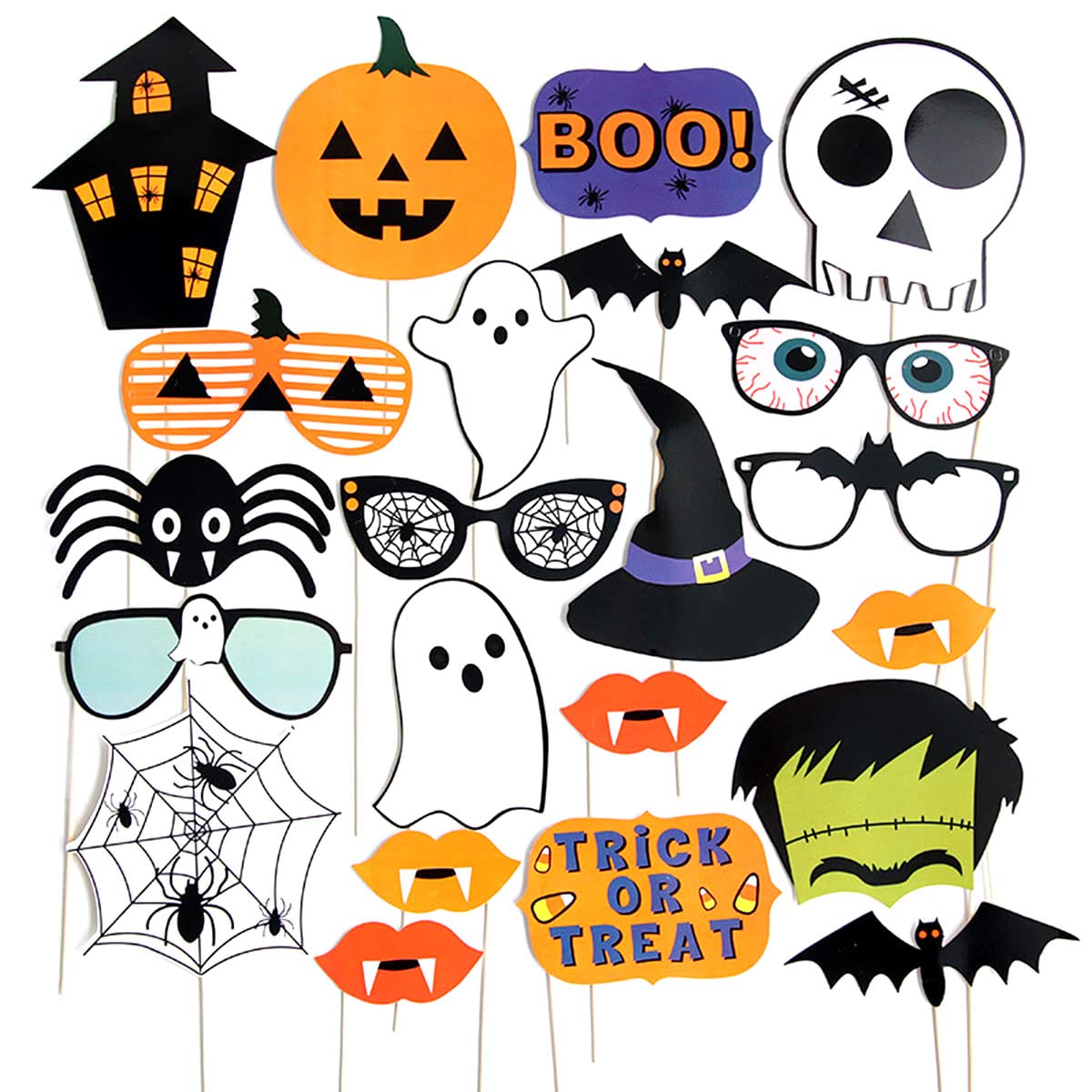 Spooktacular Jagowa 22-Piece Halloween Photo Booth Props Set with Pumpkins, Ghosts, and Spider Webs. Perfect Selfie Decorations for Your Halloween Party (Style A).