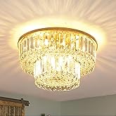 Somniferous 16" Gold Crystal Chandelier, 6-Light Modern Flush Mount Ceiling Light, Stunning Round Crystal Ceiling Light Fixtu