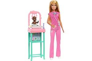 Barbie Baby Doctor with Blonde Fashion Doll Wearing Pink Scrubs, 1 Baby Doll with Accessories & Furniture