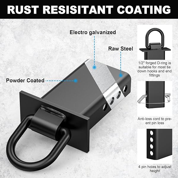 STAKE POCKET TIE DOWN 1/2“ D RINGS 6 PCS, HEAVY DUTY STAKE POCKET TIE DOWN D RINGS FOR FOR FLATBED CARGO TRUCKS AND TRAILERS, ADJUSTABLE UTILITY TRAILER ACCESSORIES WITH ANTI-LOSS PIN, 12000 LBS
