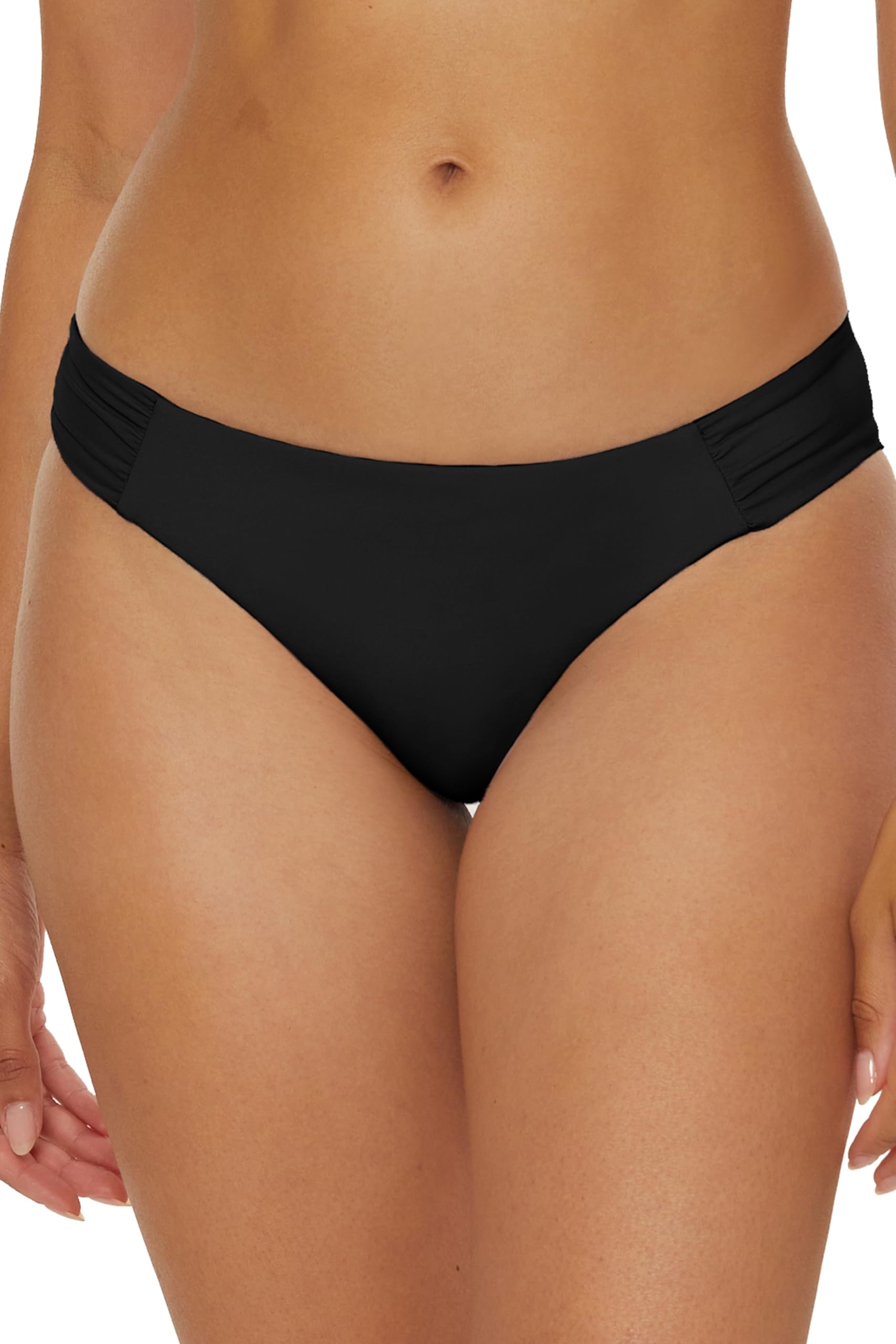 BECCA Women’s Standard Hipster Bikini Bottom, Cheeky Coverage, Swimwear Separates, Color Code (Black D), Medium