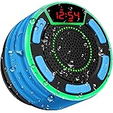 BassPal IPX7 Waterproof Speaker, Bluetooth Portable Wireless Shower Speakers with LED Display, FM Radio, Suction Cup, Light Show, TWS, Loud Stereo Sound for Pool Beach Home Party Travel Outdoors