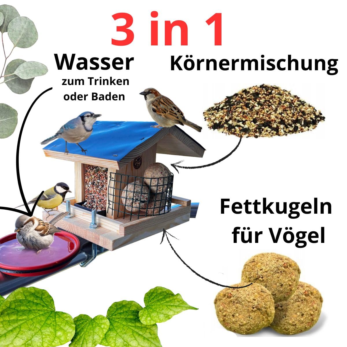 STAFECO Vogelfutterhaus Vogelhaus für Balkon wetterfest Futterhaus balkongeländer Holz imprägniert Handarbeit Gartenvögel im Garten Balkonhalterung mit Einer Größe von 30 bis 60 mm (Balkon 2) 2