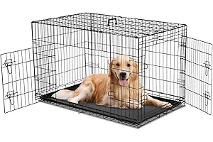 Aidoly Dog Crate - 36 Inch Medium Double Door Portable Dog Cage, Metal Wire Pet Kennel with Secure Lock, Leak-Proof Pan Tray, Foldable Design for Dogs Pets Indoor Training and Outdoor Trave
