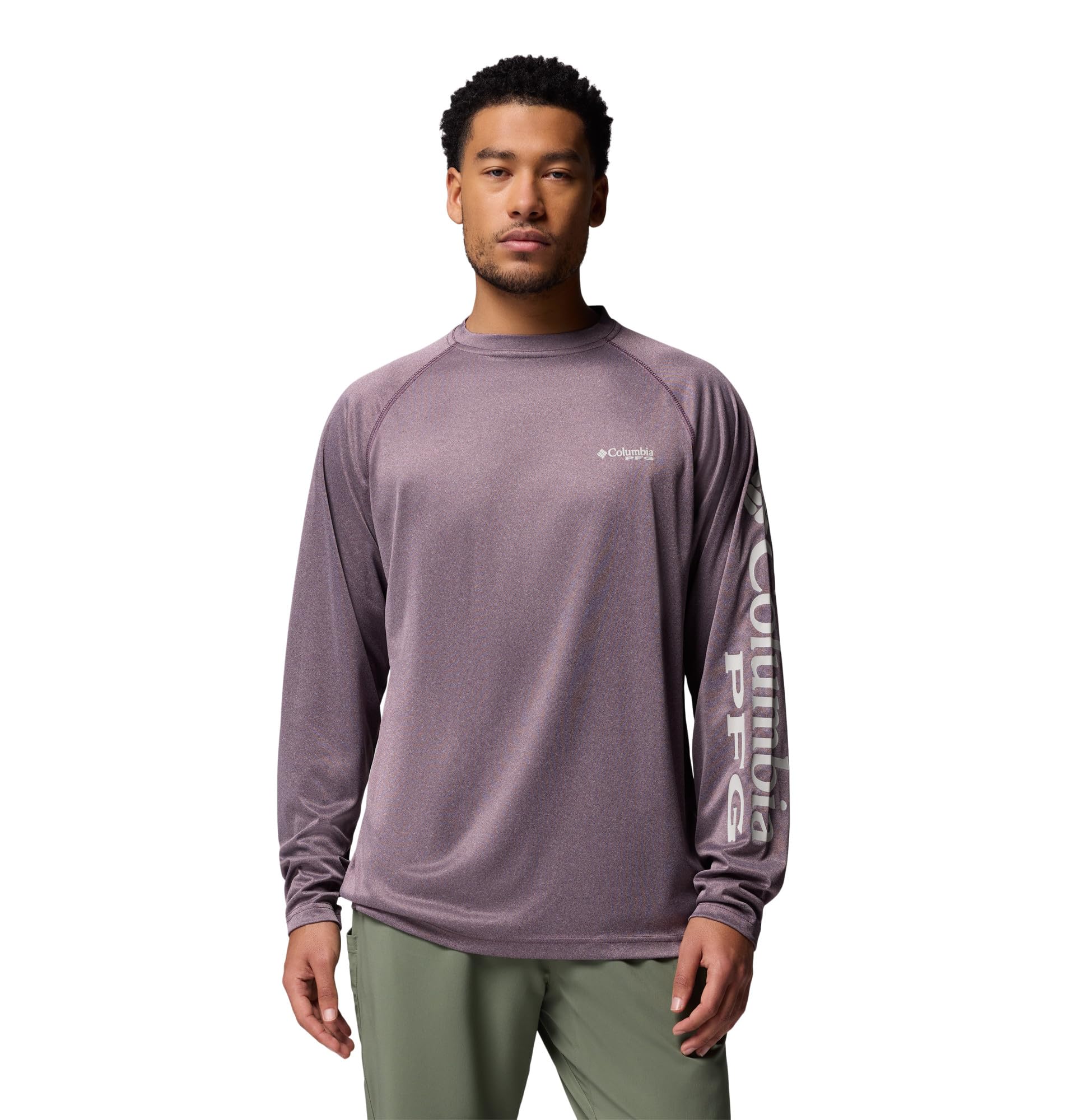 Columbia Mens Terminal Tackle Long Sleeve Shirt, Dusty Purple Heather/Cool Grey Logo, 5X Image