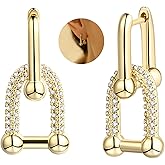 BRAYEG 14K Gold Plated Convertible Paperclip Link Huggie Hoop Earrings for Women Small ＆Medium Chunky Hoop U Dangle Earrings Trendy Cubic Zirconia Drop Dangle Earring Girlfriend Birthday Jewelry Gift