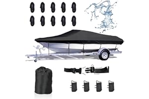 CHEYIBAO Universal Boat Cover Fits 14'-16'Long Beam Width up to 68" V-Hull Fishing, bass, tri-Hull Trailerable 420D UV Resistant Waterproof Oxford Fabric, Black