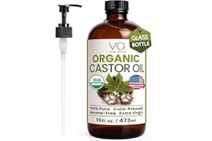 VITAL AFFAIR Pure Castor Oil Organic Cold Pressed Unrefined Glass Bottle-USDA Certified for Castor Oil Pack Wrap for Face,Hair Growth,Eyelashes,Eyebrows-16oz