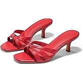 Coutgo Womens Strappy Kitten Heels Sandals Square Open Toe Flip Flops Slip On Slides Summer Dress Shoes