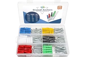 Tkiaea Drywall Anchors and Screws Kit 300Pcs, 150 Wall Anchors, 150 Drywall Screws, Including 6 Different Sizes