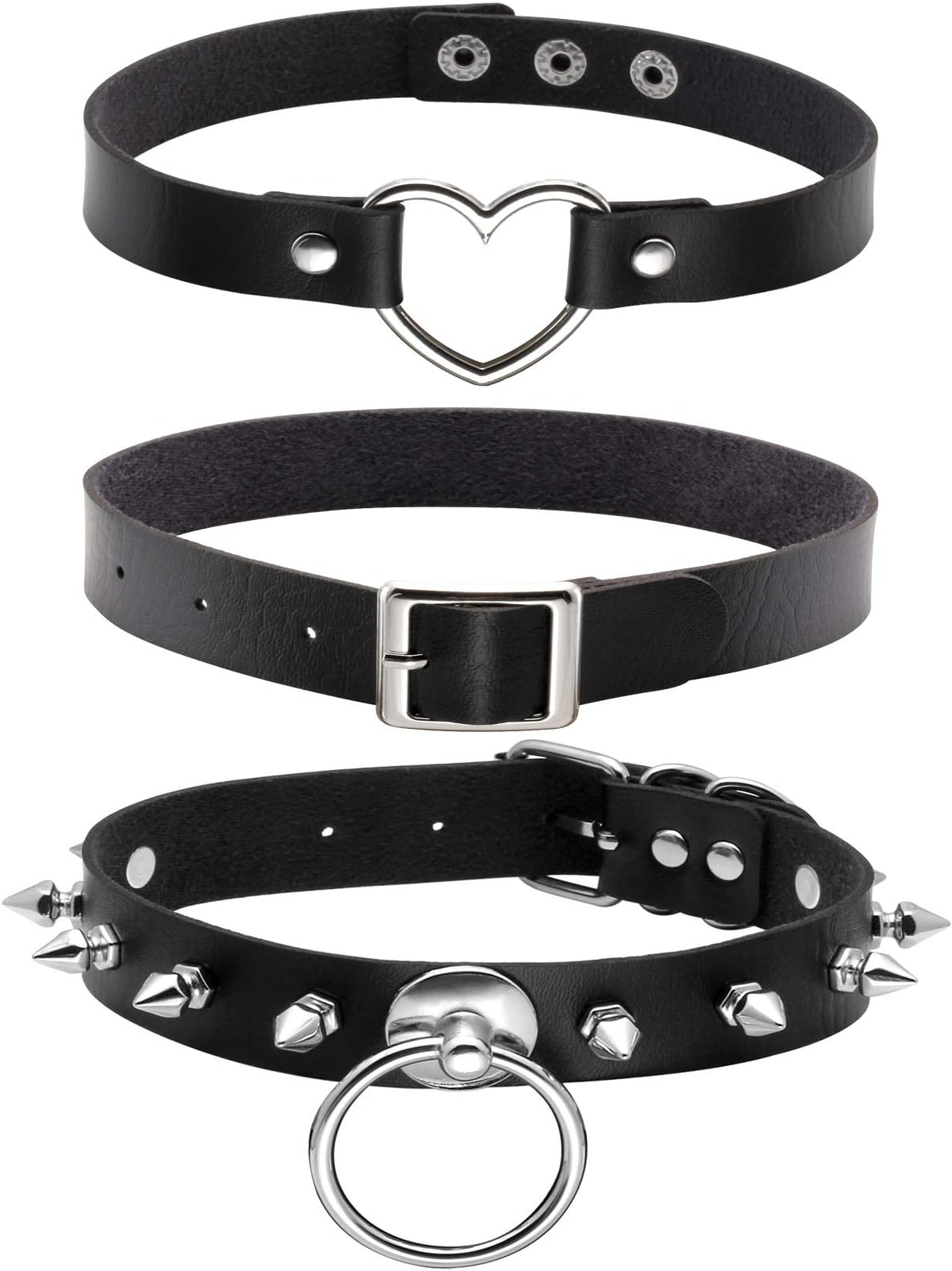 O Ring Punk Goth Metal Spike Studded Leather Collar Necklace Studded Chokers for Women