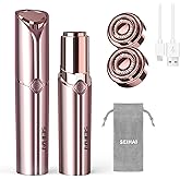 Facial Hair Removal for Women, Electric Painless Rechargeable Facial Hair Remover for Face, Lip, Chin with 2 Replacement Heads