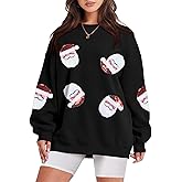 UNIQUEONE Womens Christmas Sweatshirt Sequin Santa Shirt Cute Chirstmas Graphic Tees Chirstmas Crewneck Long Sleeve Tops