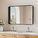 Koonmi Black Wall Mirror for Bathroom, 24x36 Inch Matte Deep Framed Rounded Rectangle Vanity Mirror for Farmhouse Living Room, Tempered Glass, Anti-Rust, Vertically or Horizontally