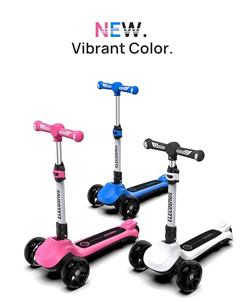 ELECOSMOS KIDS ELECTRIC SCOOTER FOR AGE 4-9, LIGHT UP 3 WHEELED SCOOTER WITH BIG LED WHEELS, FLASHING DECK, 3 ADJUSTABLE HEIGHTS, LIGHT UP 3-WHEELS SCOOTERS, BALANCE TRAINING SCOOTER FOR KIDS, BLUE