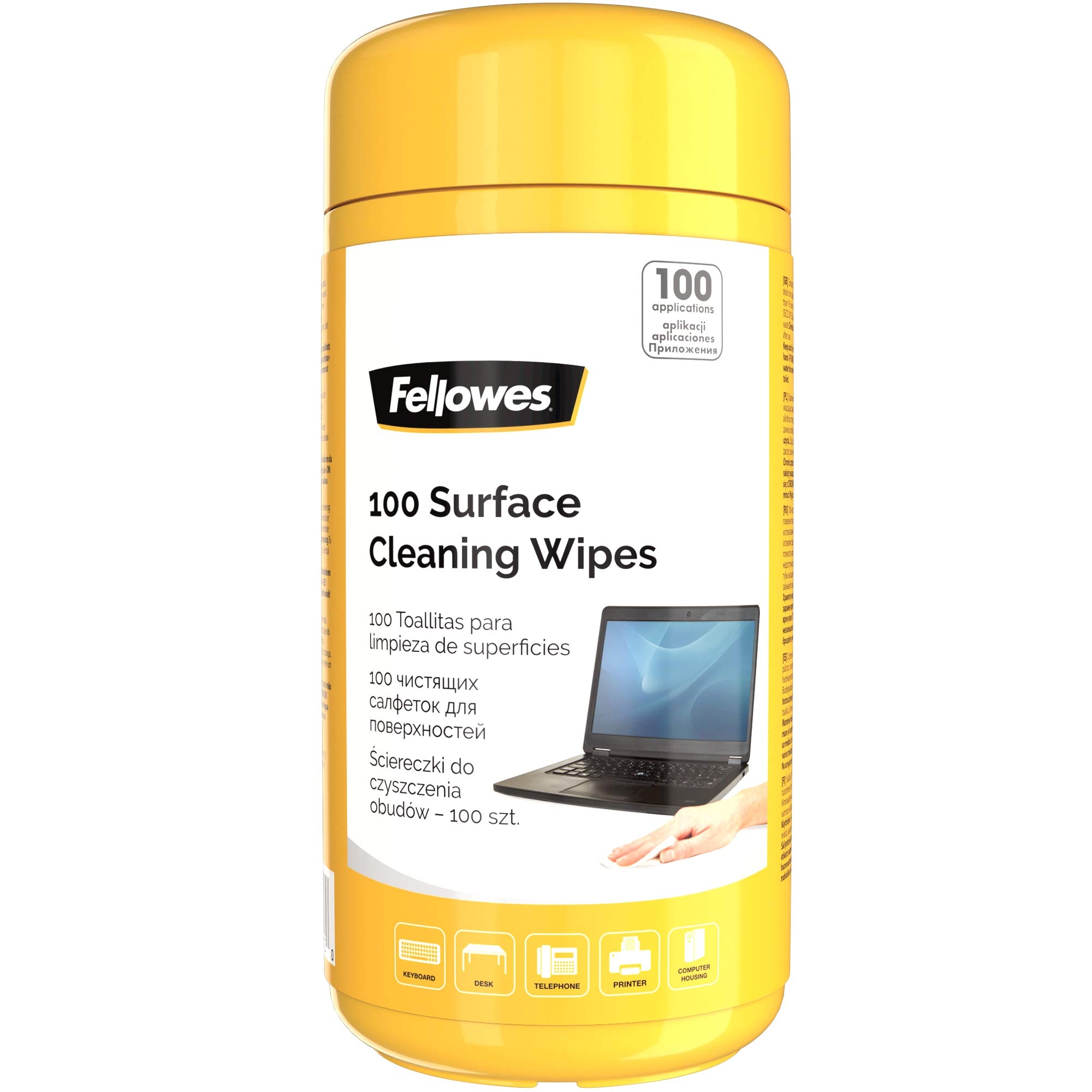 Fellowes 100 Surface Cleaning Wipes - Biodegradable Non Streak Surface Wipes - Multi Surface Wipes - Pack of 100 Wipes