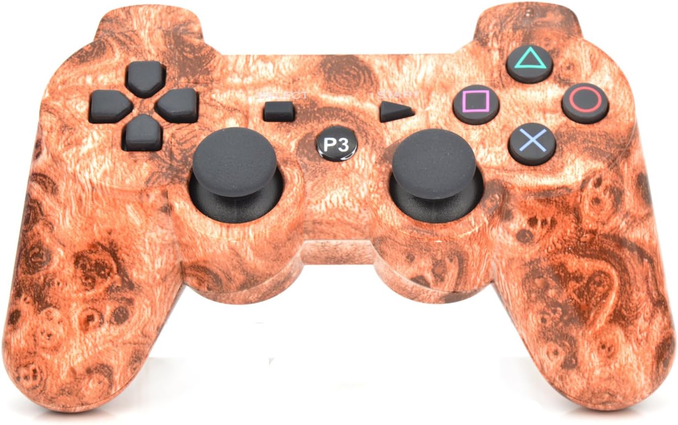 ANSITO Wireless Bluetooth Double Vibration Game Controller With Wooden Color Pattern for PS3