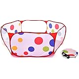 eWonderWorld Children Twist Playpen with Safety Meshing for Child Play Visibility & Carry Tote - Hexagon Pen, Red Polka Dot