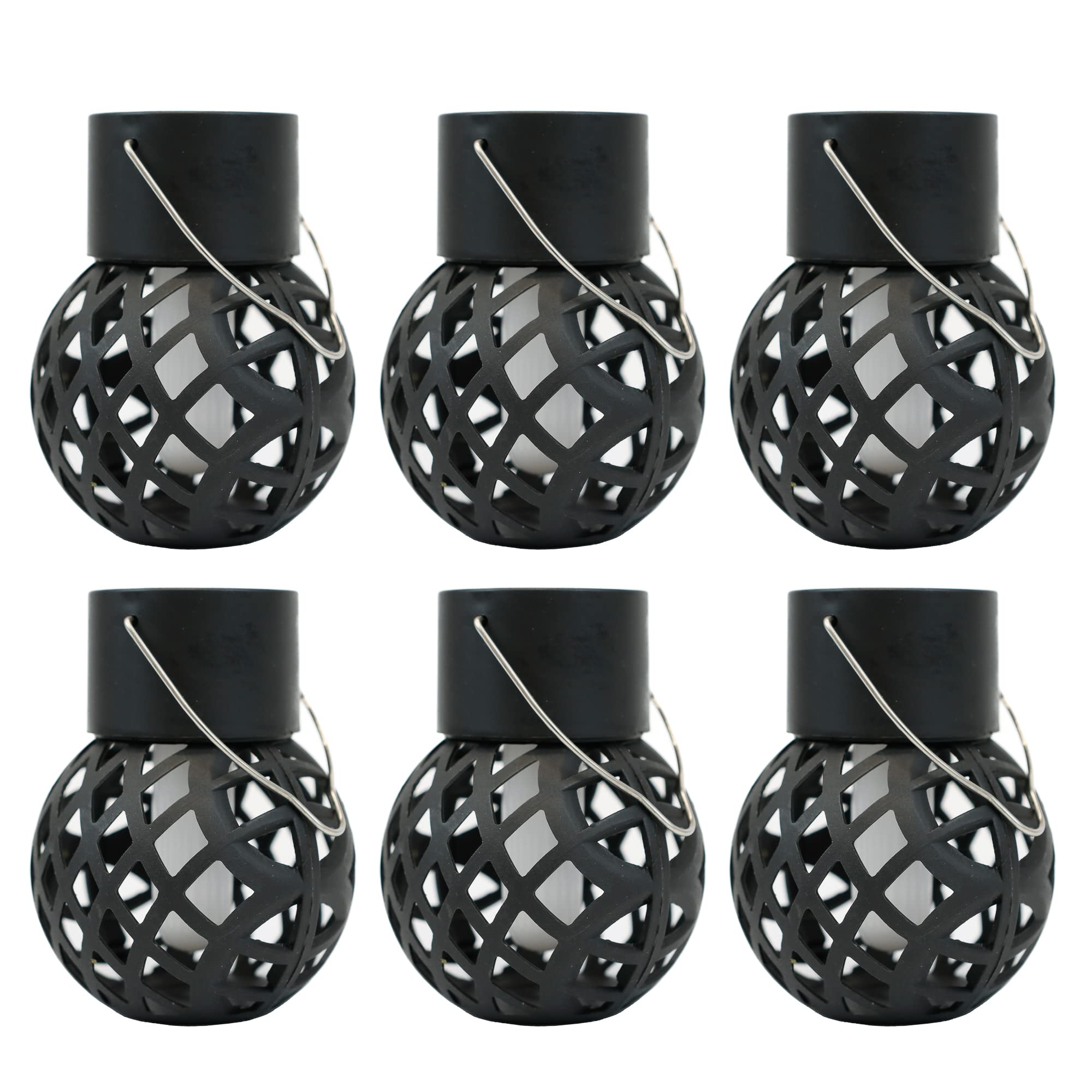 Gardenwize - Set of 6 Solar Powered Hanging Dancing Flame Lantern Lights - Black, H 14cm W 7cm L 7cm, Not Water Resistant (GW305)