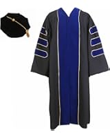 GraduationService Unisex Deluxe Doctoral Graduation Gown With Gold Piping and Black Doctoral Tam Package