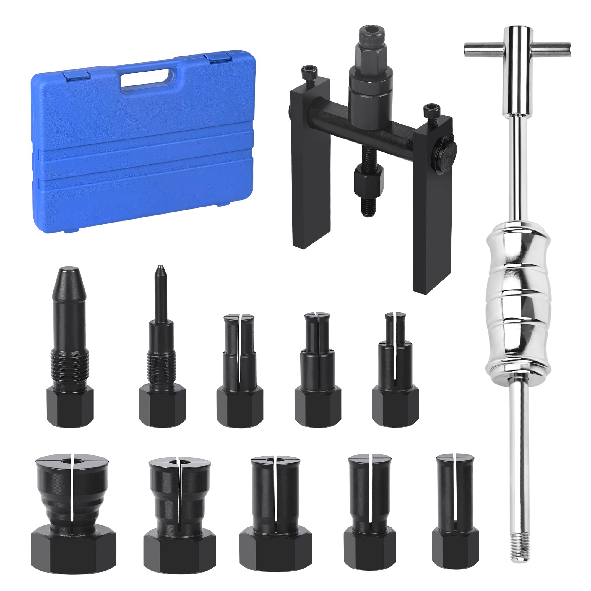 Photo 1 of YZDKSMG 12 PCS Motorcycle Blind Hole Collet Bearing Puller Tool Kit, 8-32mm Motorcycle Wheel Bearing Removal Tool with Slide Hammer, Inner Internal Bearing Extractor Puller Kit