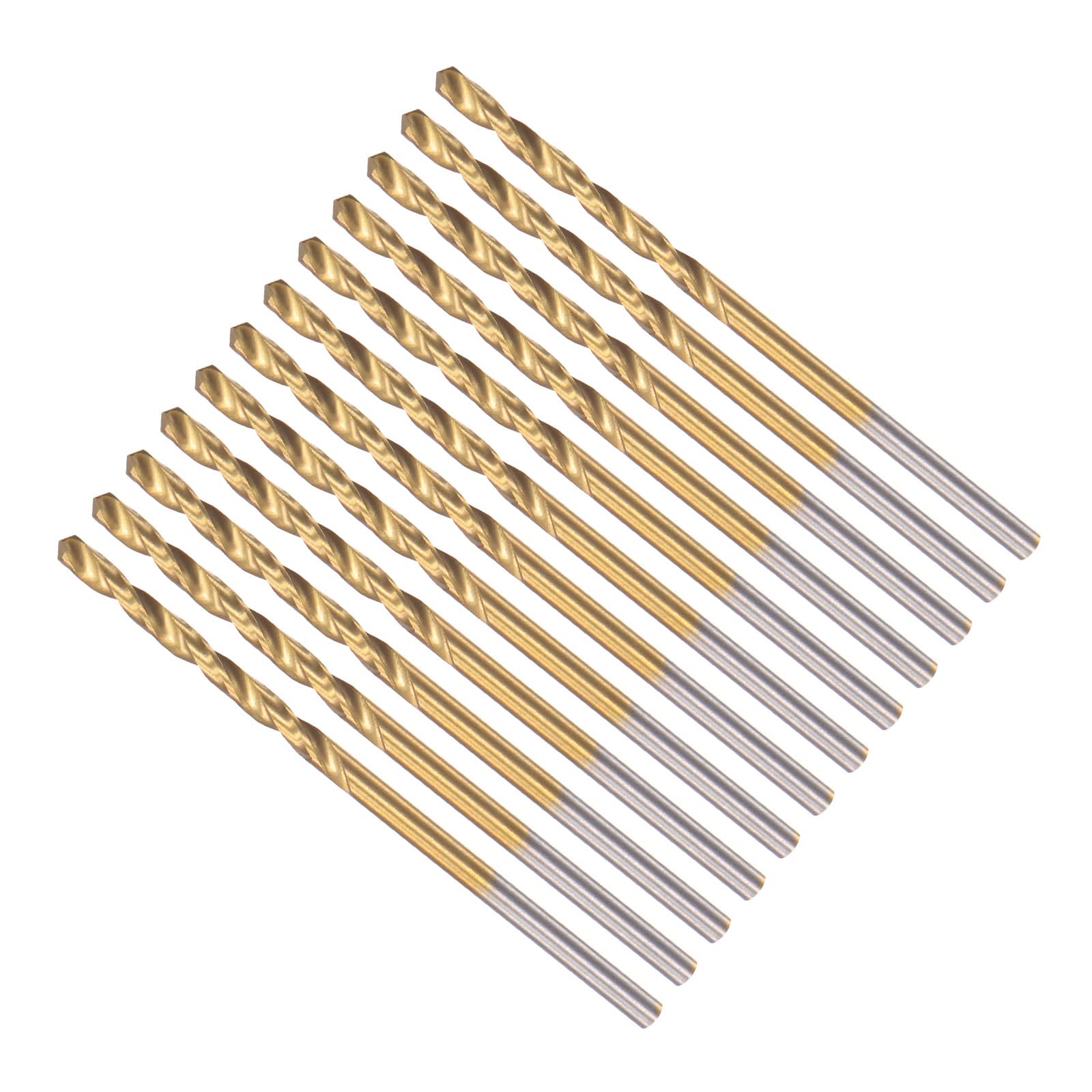 CoCud Twist Drill Bits, 2.2mm Drilling Diameter, Titanium Coated High Speed Steel 6542 Straight Round Shank - (Applications: for Stainless Steel Alloy Metal), 12-Pieces