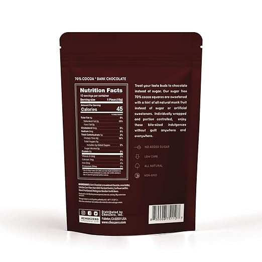 Amazon Com Choczero 70 Dark Chocolate Sugar Free Low Carb No Sugar Alcohol No Artificial Sweetener All Natural Non Gmo 6 Bags 60 Pieces Grocery Gourmet Food