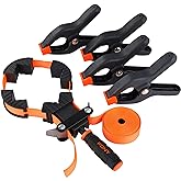 PONY Woodworking Strap Clamp, Picture Frame Clamp with 4-Pack Spring Clamp | Frame Clamping Strap Holder, Rapid Acting Band Clamp, Self-locking Ratchet, Nylon Webbing, for Frames &amp; Shapes