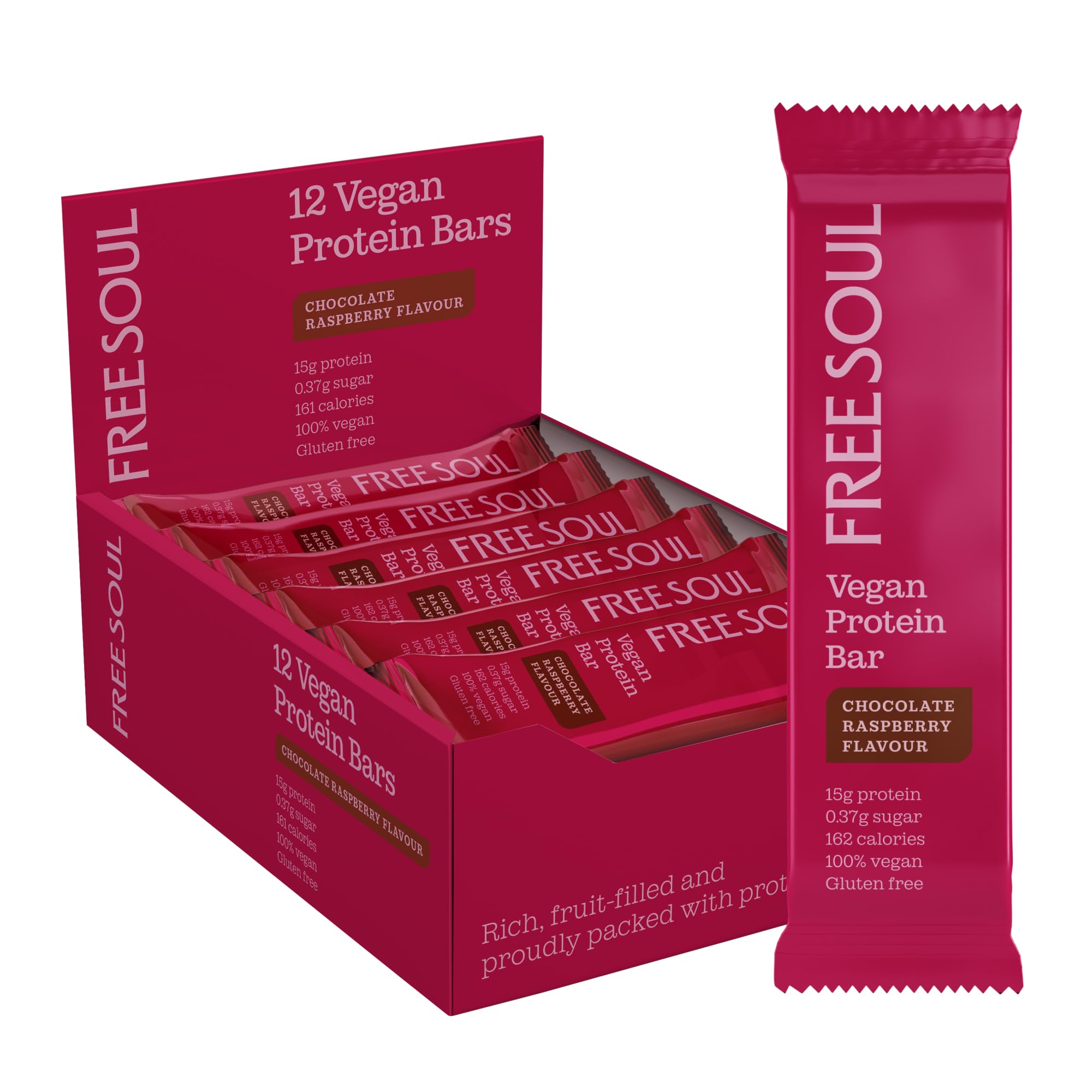 Vegan Protein Bars 12 x 50g | Plant Based Chocolate Protein Bars | Delicious Dairy Free, Low Sugar, Low Carb Bars | Sucralose Free, Gluten Free | 15g of Protein per Bar | Free Soul