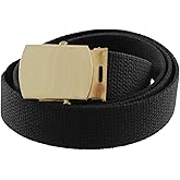 Thomas Bates Canvas Military Cargo Belt with Brass Buckle - Durable Cotton Webbing - Casual, Outdoors, Golf – Trim-to-Fit