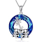YAFEINI Panda Necklace S925 Sterling Silver Panda Bamboo Pendant Necklace with Blue Crystal Cute Animal Jewelry Gifts for Women Panda Lovers