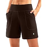 SANTINY Women's 6'' Athletic Long Shorts with 4 Pockets High Waisted Bermuda Shorts for Women Walking Running Casual