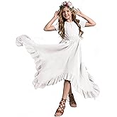 MOAGIS Girls Lace Backless Boho Maxi Swing Dress Flower Girl Dresses for Wedding Party Size 3-14