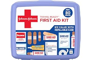 BAND-AID Brand Travel Ready Portable First Aid Kit, 80 Piece | Emergency Essentials for Minor Wound Care, Bandages, Neosporin