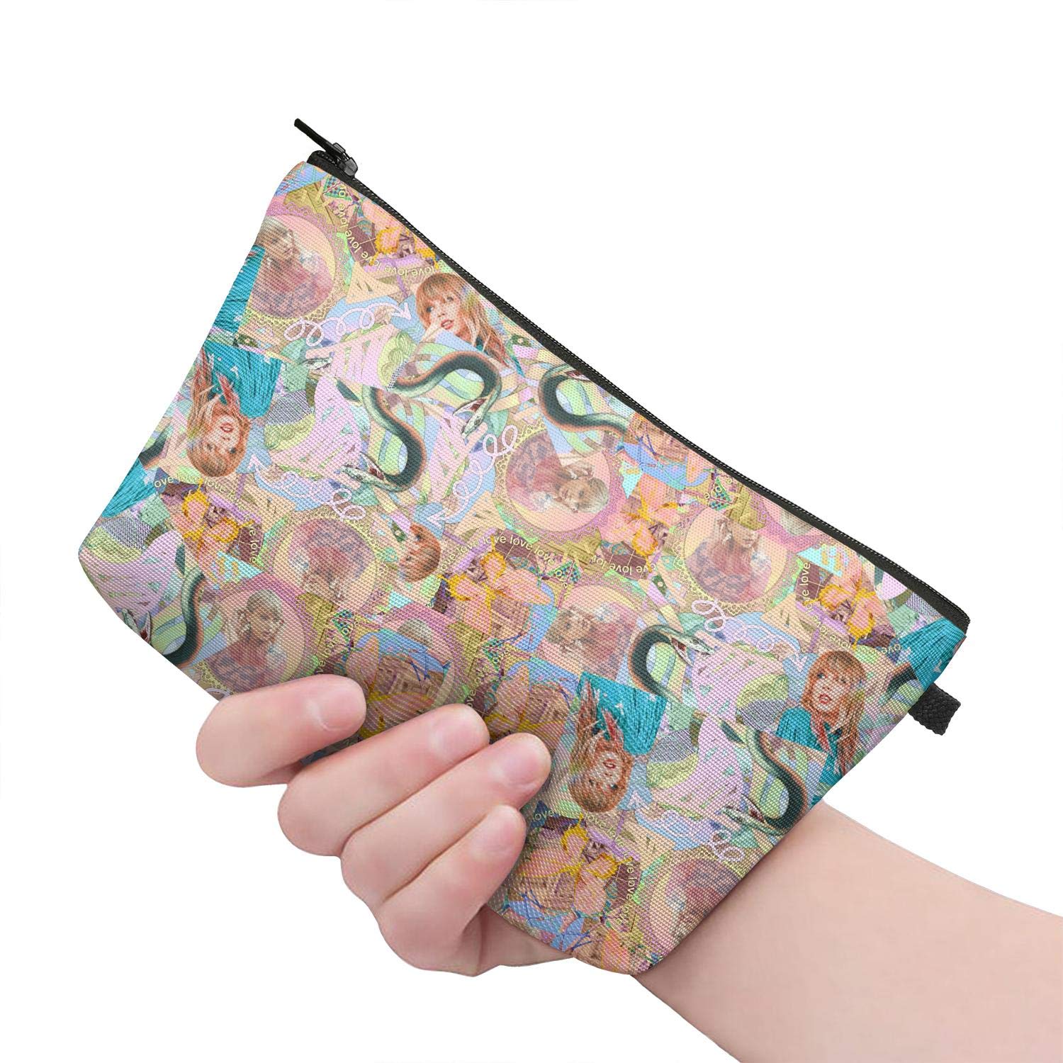 Taylor Swift Love Butterfly Snake Pink Funny Cosmetic Bag Women Girls Makeup Pouch with Zipper.