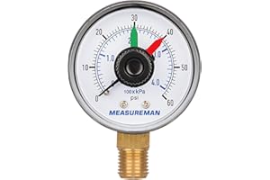 MEASUREMAN Boxed Pressure Gauge with Dial Replacement for Select Filters, 2" x 1/4" NPT Bottom, 0-60psi/4bar, 3-2-3%