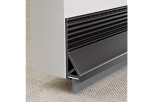 KNEELISA 39”X 2 Pack Rubber Door Sweep Bottom Exterior & Interior,Silicone Adhesive Under Door Draft Stopper with Brush,Gap Filler Noise Blocker,Soundproofing Seal Strip,Black