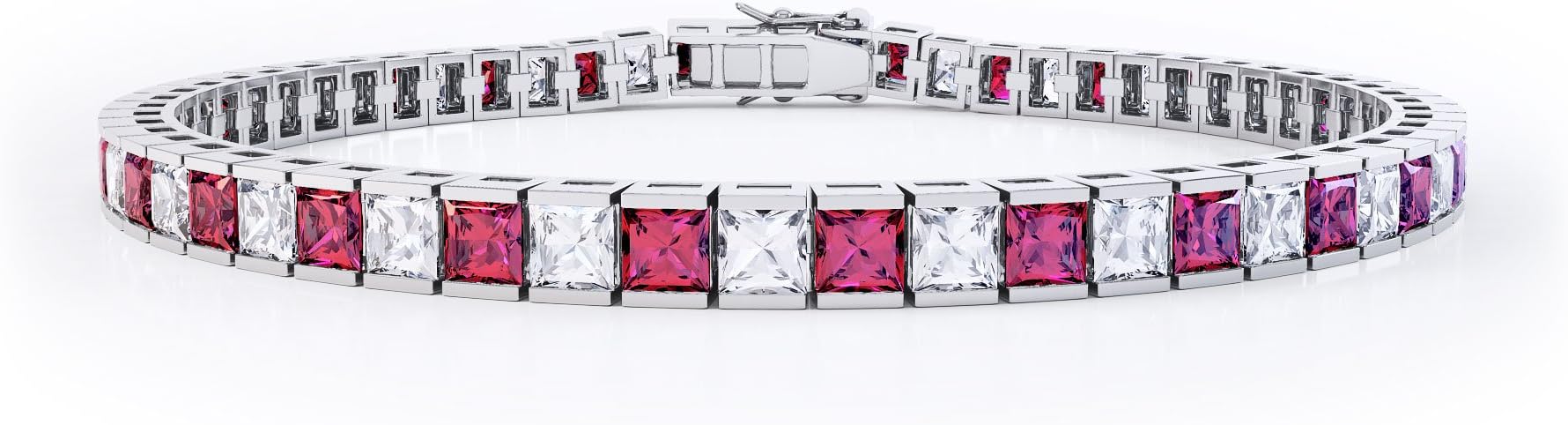Princess Cut Ruby and Diamond Sterling Silver Tennis Bracelet (7 IN)