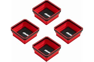 AMM Magnetic Tray, 4 PC Foldable Magnetic Tool Tray Set for Bolts Screws Nuts & Small Metal Parts, Mechanic Tool Present for Men, 4.5 Inch Square (4PC, Red)