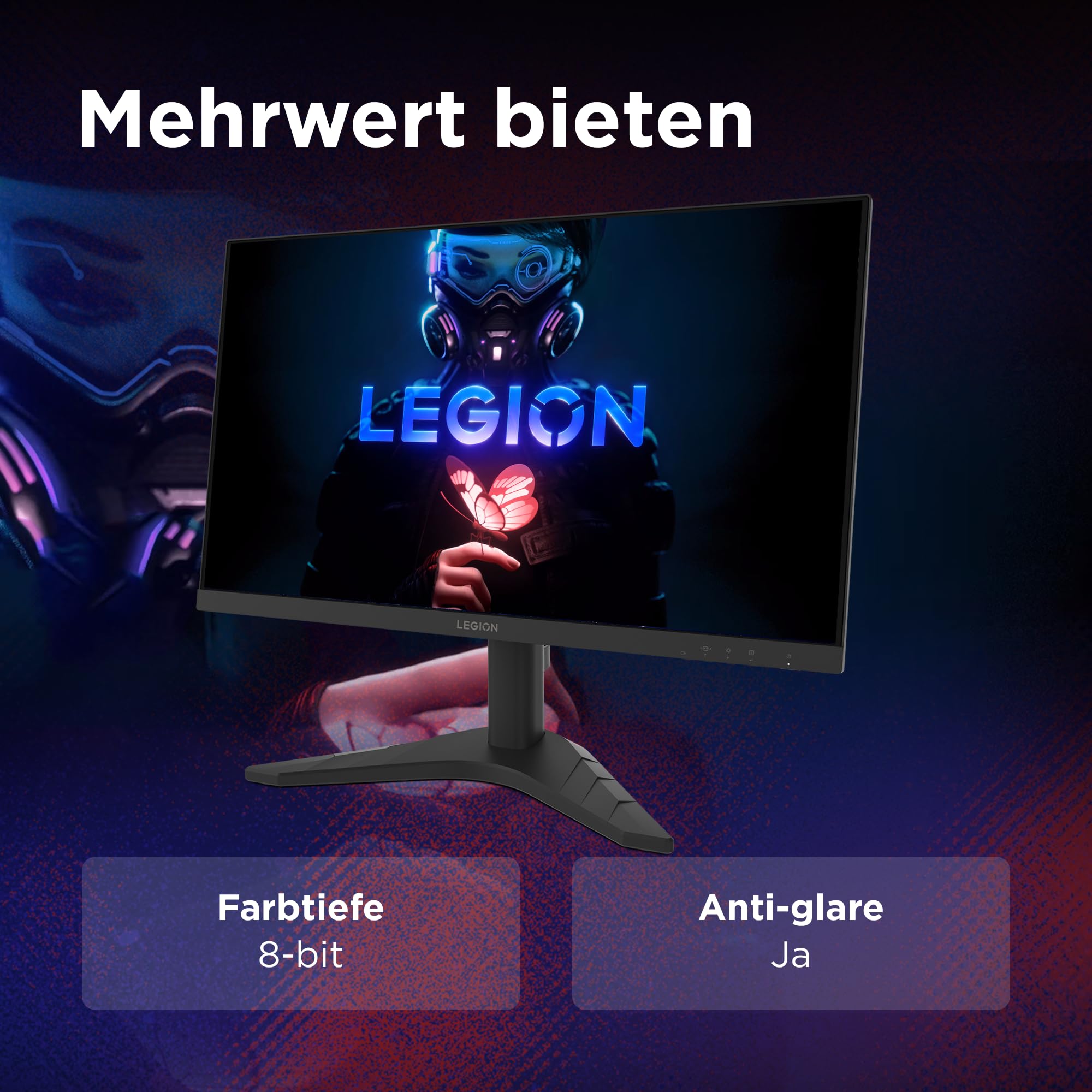Lenovo Legion R24s | 24" Full HD Gaming Monitor | 1920x1080 | 16:9 | 144Hz | 1ms Reaktionszeit | HDMI | DisplayPort | IPS-Panel | Standfuß | Entspiegelt | TÜV Augenschutz | schwarz | 3.5. kg 9