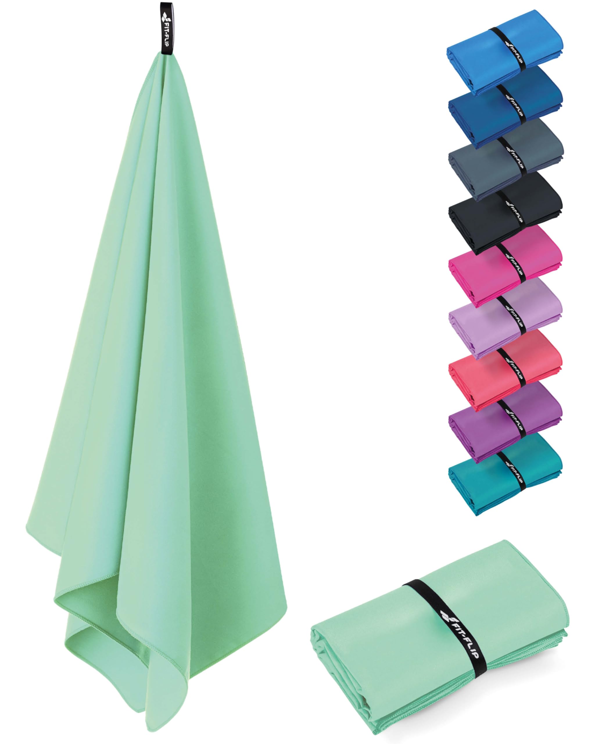 Fit-Flip Swimming towel – quick dry microfibre beach towel - ultra absorbent thin microfiber towels for travel, beach & gym - lightweight swim essentials (50x30cm, Water Mint)