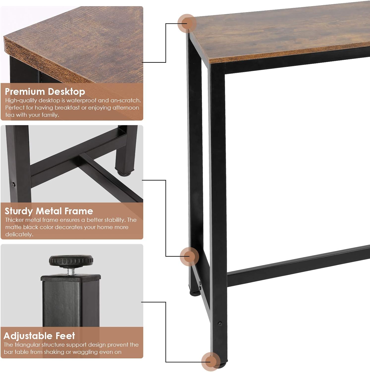 Viewee Bar Table 39.4" Pub Table Rectangular High Kitchen Dining Coffee Table High Writing Computer Table for Living Room, Dining Room: Kitchen & Dining