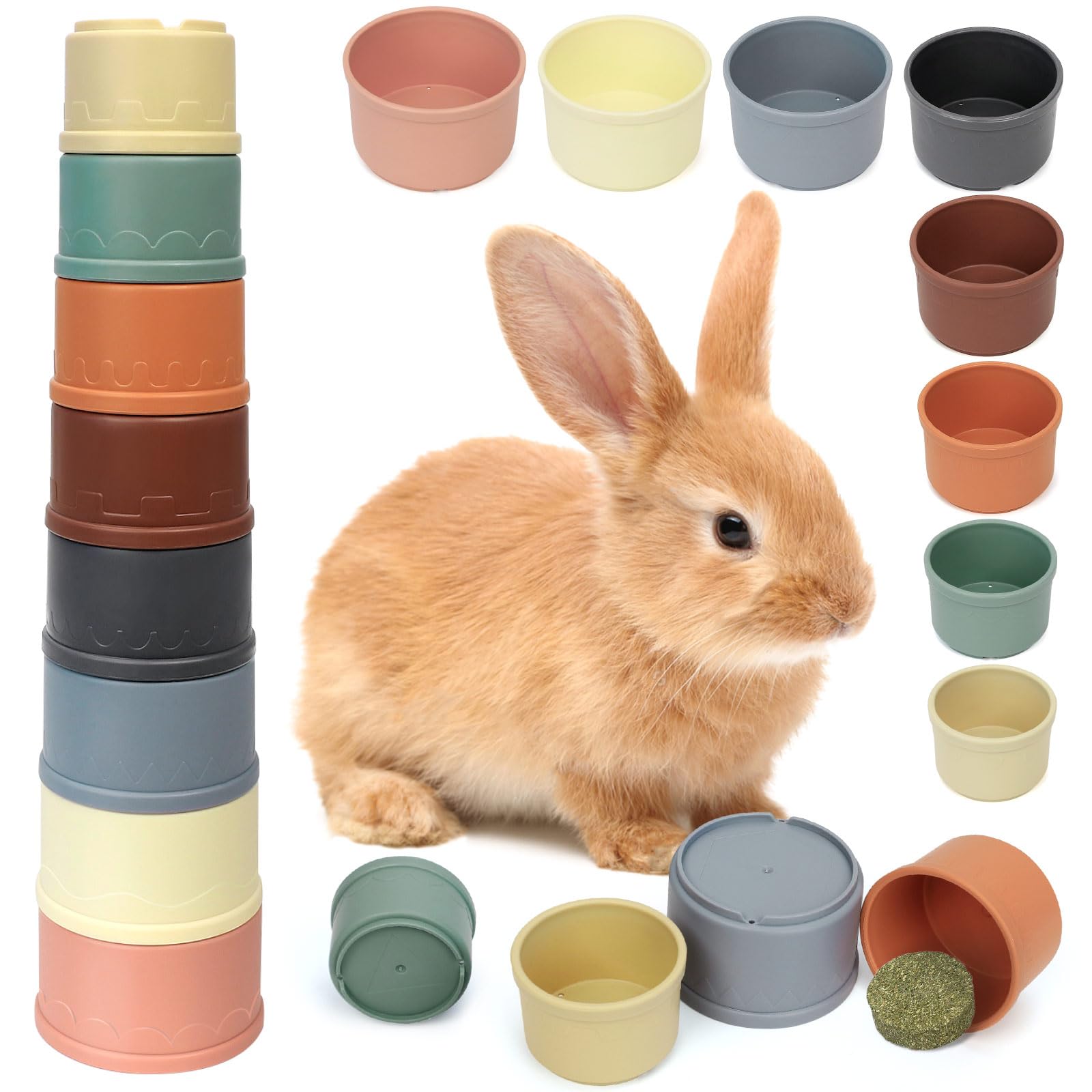 Photo 1 of Ranlsen 8PCS Stacking Cups for Rabbits, Multi-Colored Bunny Toys of Different Sizes, Reusable Plastic Nesting Treat Toys for Bunny Small Animals Hiding Food and Playing