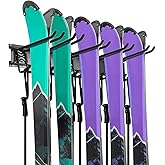 Ski Wall Rack, 5 Pairs of Snowboard Wall Storage Rack, Home and Garage Skiing Storage Rack Wall Mount, Adjustable Rubber-Coat