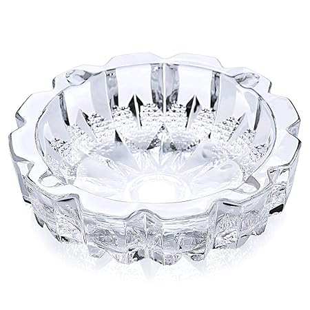 Favola Round Glass Ash Tray (11.98 cm x 5.99 cm x 11.98 cm, White)