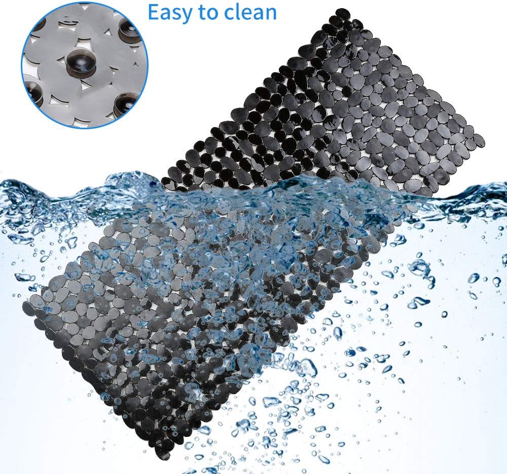 SONGZIMING Non-Slip Pebble Bathtub Mat Black 16 W x 35 L Inches (for Smooth/Non-Textured Tubs Only) Safe Shower Mat with Drain Holes, Suction Cups for Bathroom: Home & Kitchen