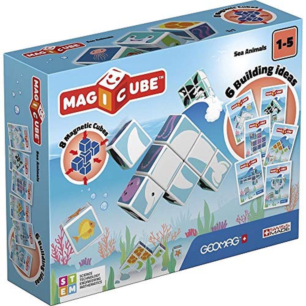 Geomag Magicube 146, Sea animals - Building Game with Magnetic Cubes, 8 Cubes - Construction Toys for Boys and Girls