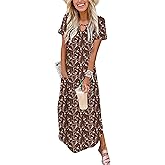 Zeagoo Womens Maxi Summer Dress with Pockets Casual Short Sleeve Sundress Trendy 2026 Curve Hem Long Dress
