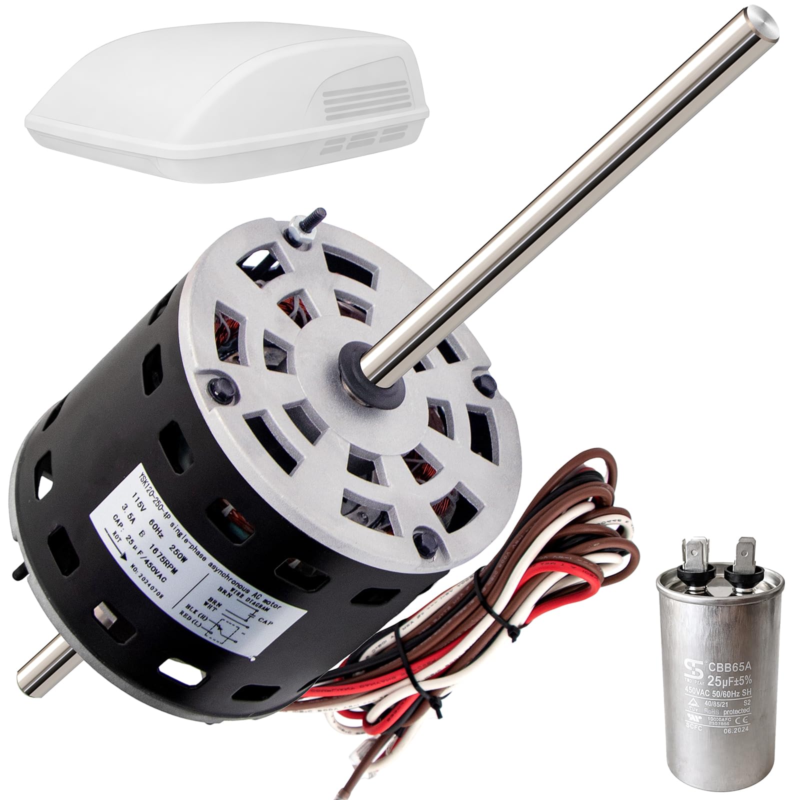 Photo 1 of NUOVEPE RV AC Fan Motor with Capacitor, 1/3 HP, 115 Volts, 1675 RPM, Replacement for Fasco D1092, Compatible with Coleman Mach 6000, 8000 Series, Models 48004, 48014, 48064, Airxcel 48254C966